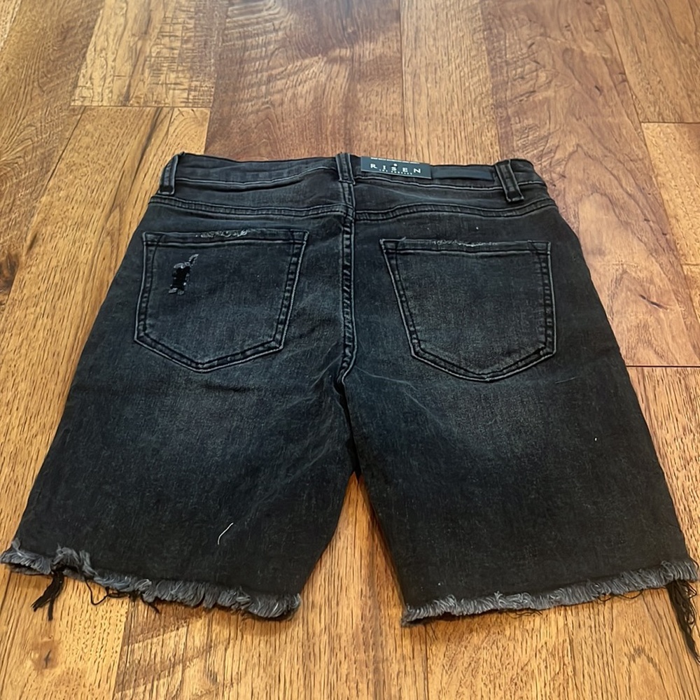 NWT Risen Woman’s Black High Waist Distressed Long Shorts Size S - Picture 2 of 5